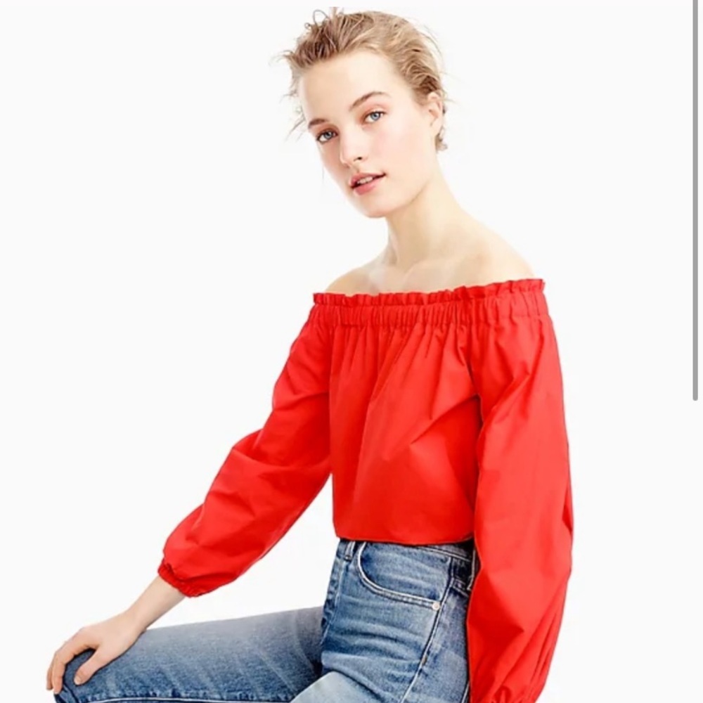 NWT J Crew Red Long Sleeve Off the Shoulder Top